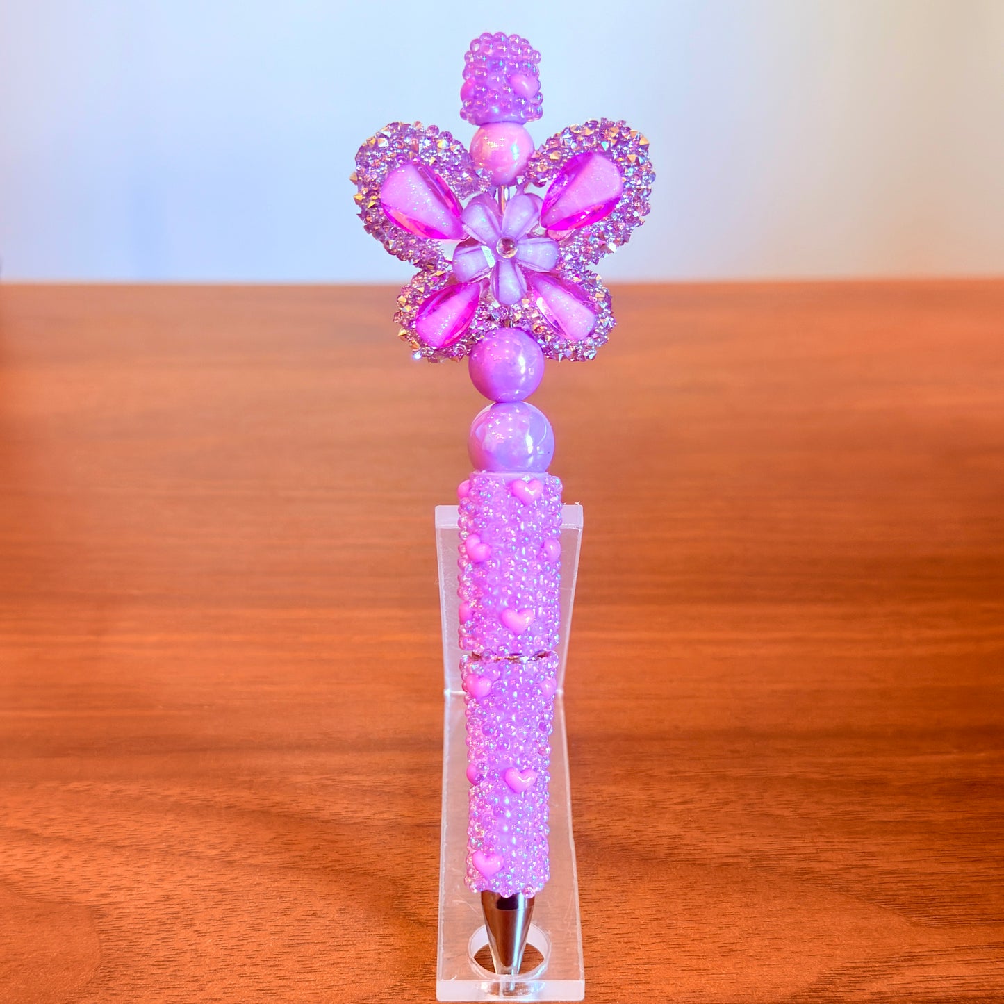 Purple Rhinestone Butterfly Beaded Pen - Sparkly Desk Accessory
