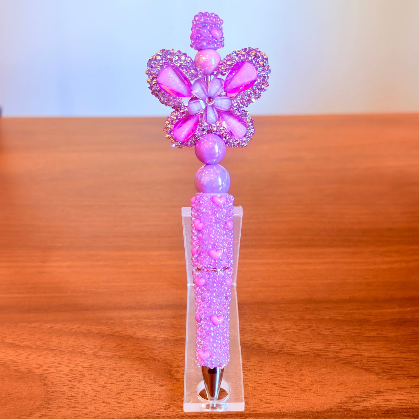 Purple Rhinestone Butterfly Beaded Pen - Sparkly Desk Accessory