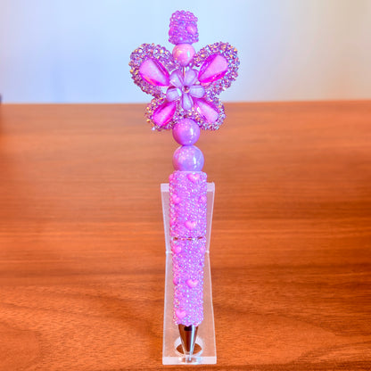 Purple Rhinestone Butterfly Beaded Pen - Sparkly Desk Accessory