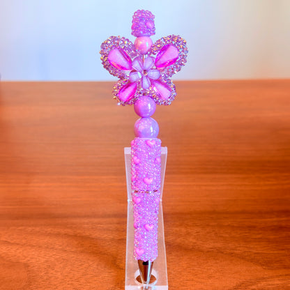 Purple Rhinestone Butterfly Beaded Pen - Sparkly Desk Accessory