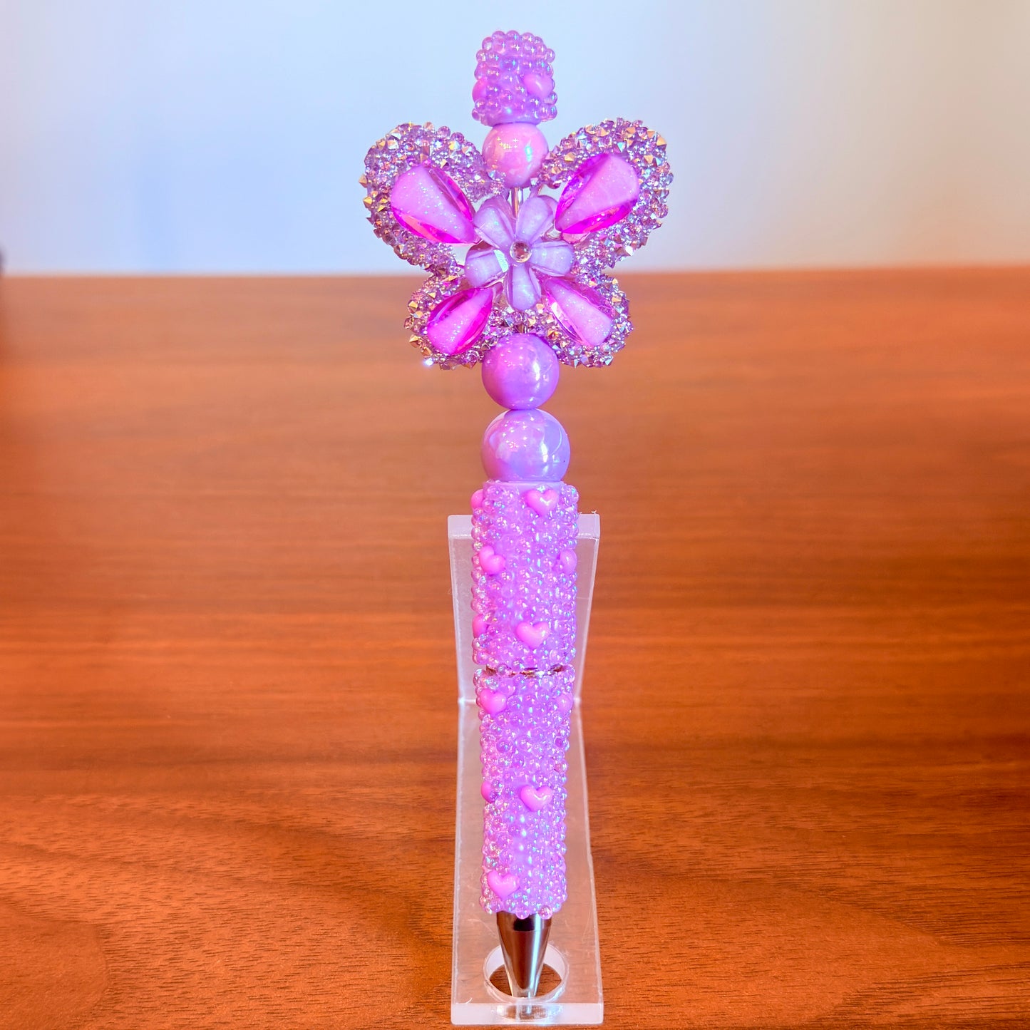 Purple Rhinestone Butterfly Beaded Pen - Sparkly Desk Accessory