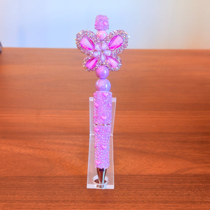 Purple Rhinestone Butterfly Beaded Pen - Sparkly Desk Accessory