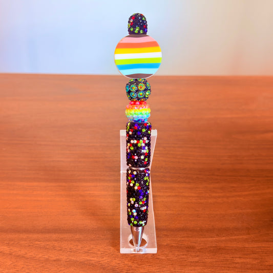 Queer Pride Rhinestone Beaded Pen | Super Sparkly Retractable Pen