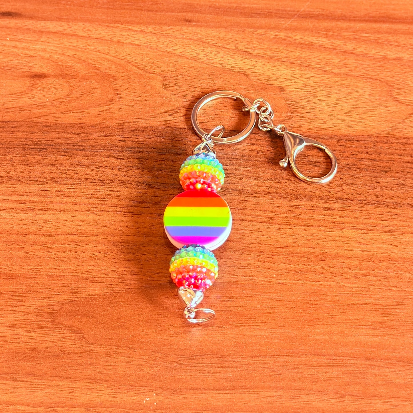 Rainbow Pride Acrylic Rhinestone Beaded Keychain
