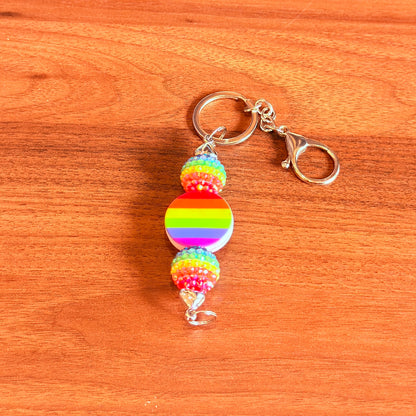Rainbow Pride Acrylic Rhinestone Beaded Keychain
