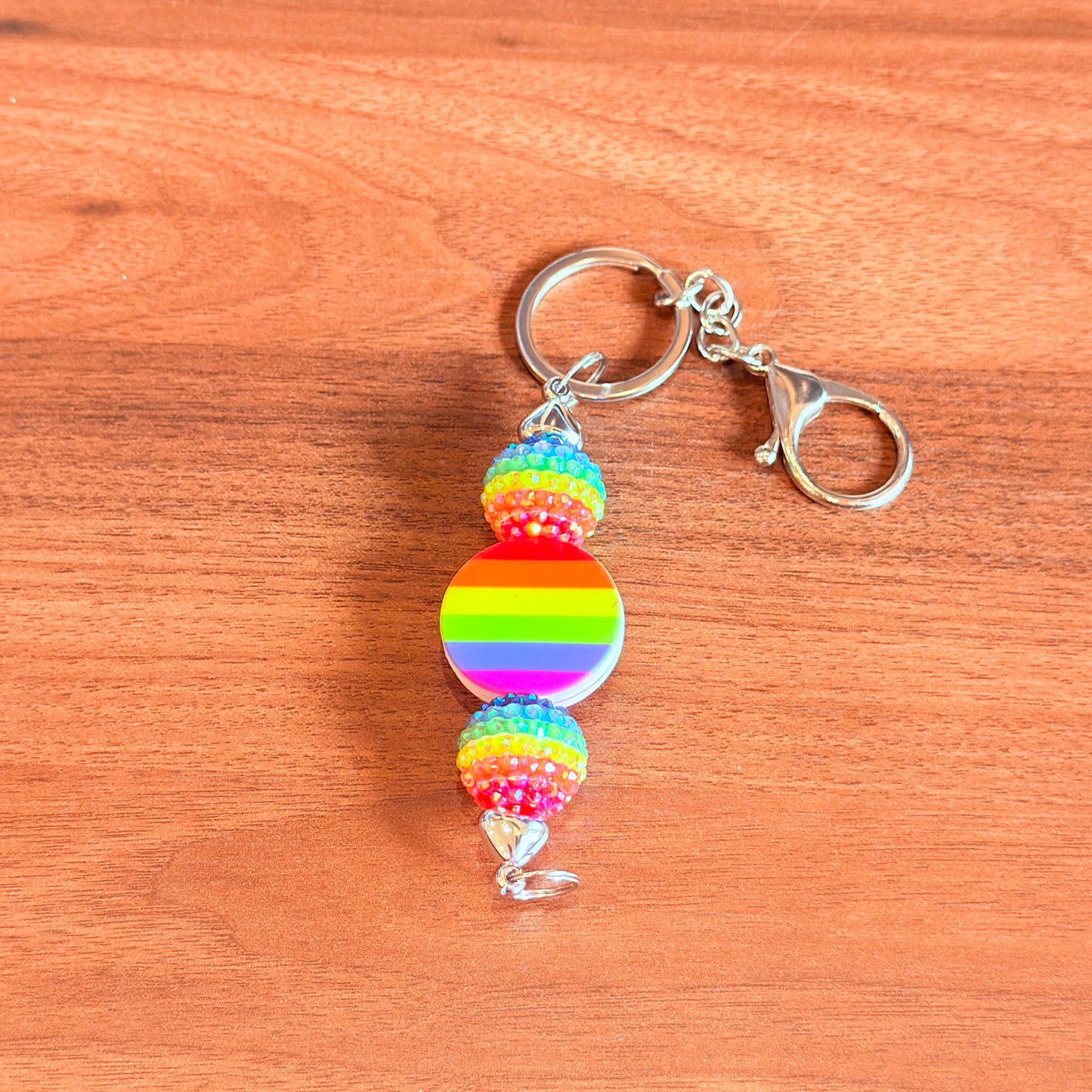 Rainbow Pride Acrylic Rhinestone Beaded Keychain