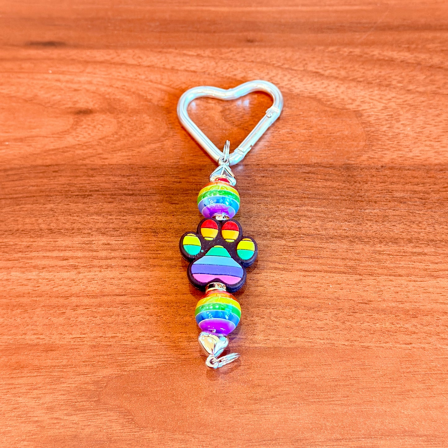Rainbow Paw Beaded Keychain