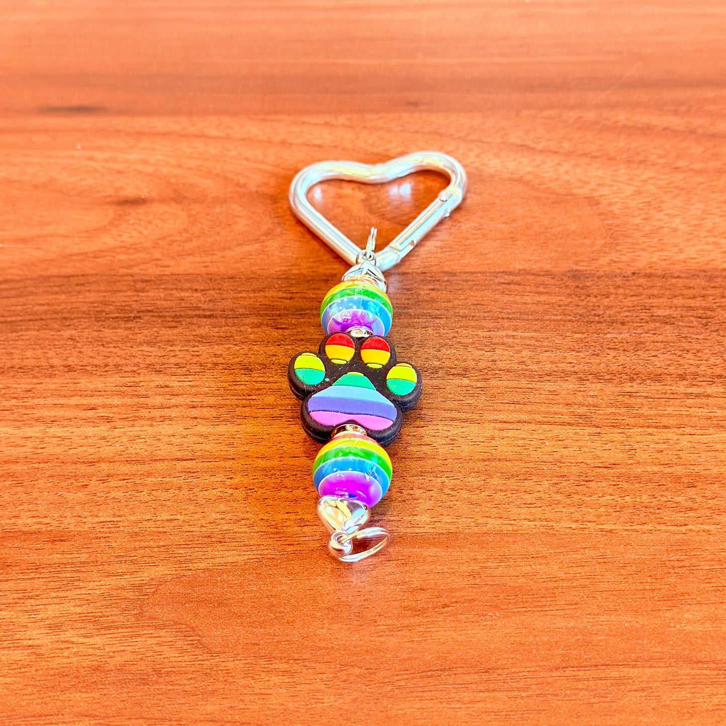 Rainbow Paw Beaded Keychain