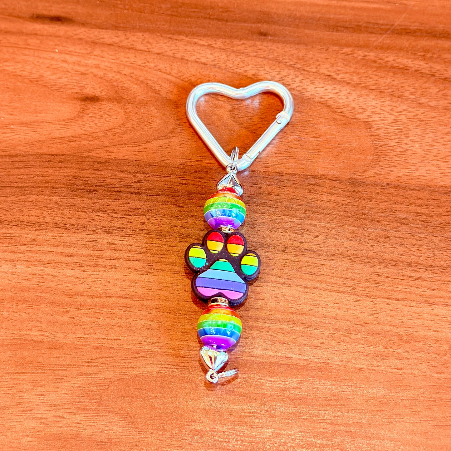 Rainbow Paw Beaded Keychain