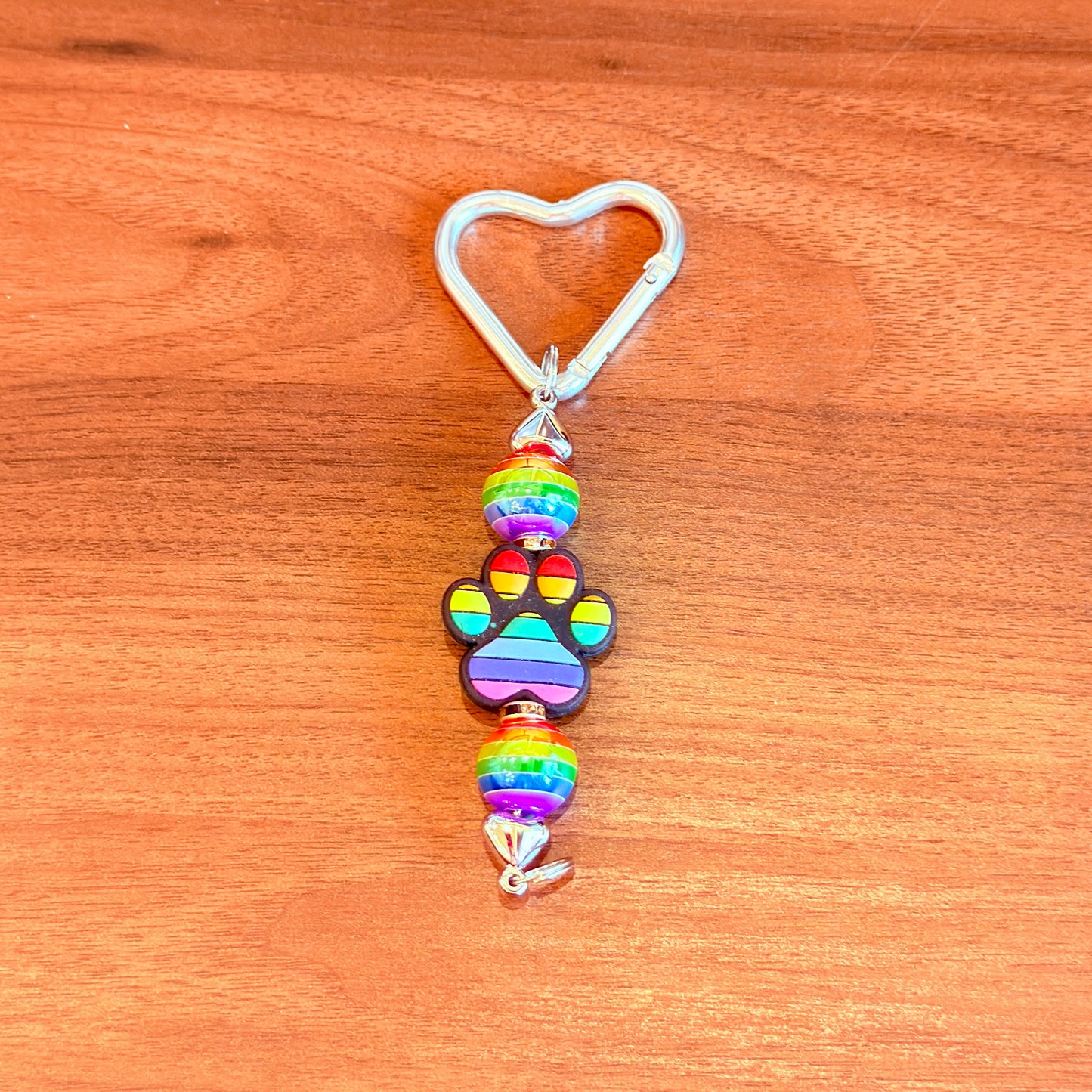 Rainbow Paw Beaded Keychain