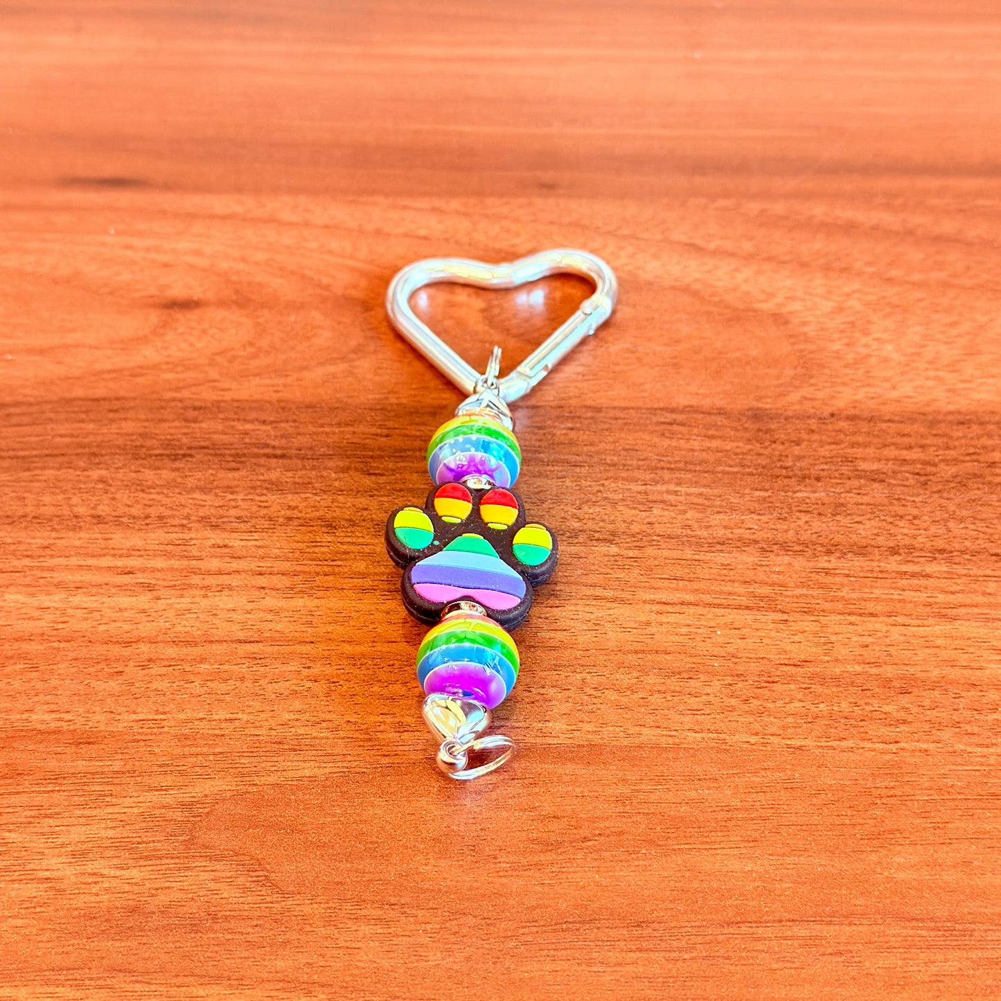 Rainbow Paw Beaded Keychain