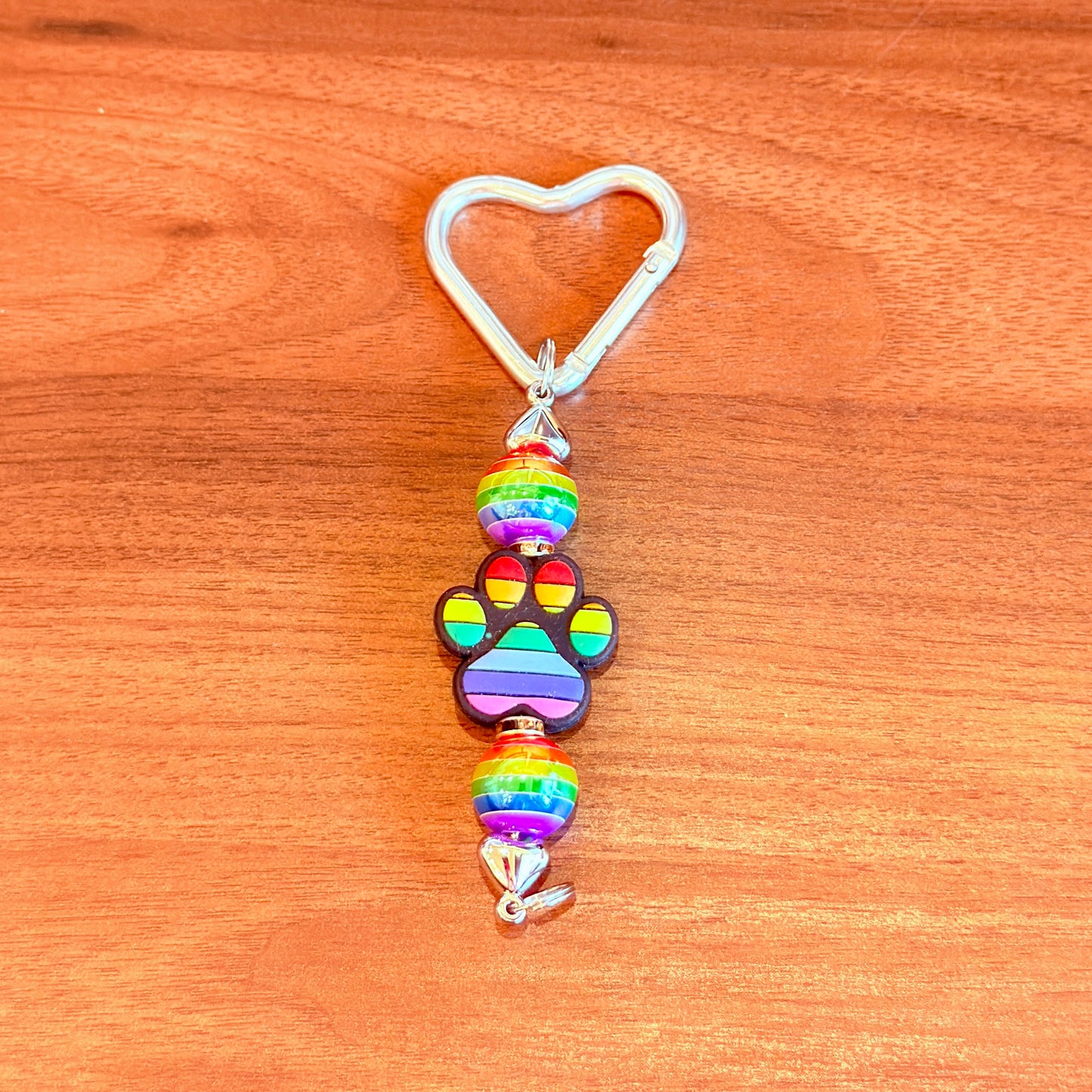 Rainbow Paw Beaded Keychain