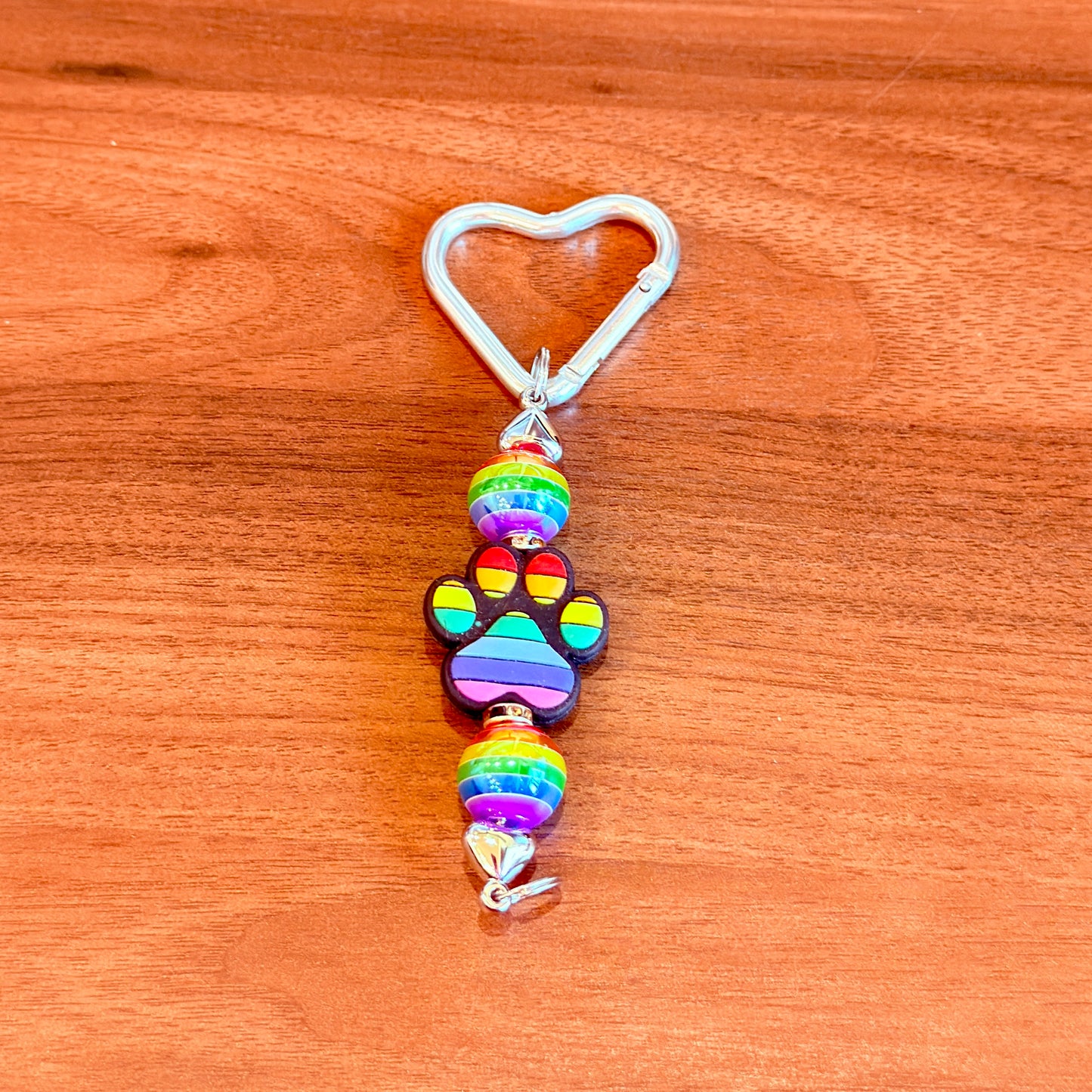 Rainbow Paw Beaded Keychain