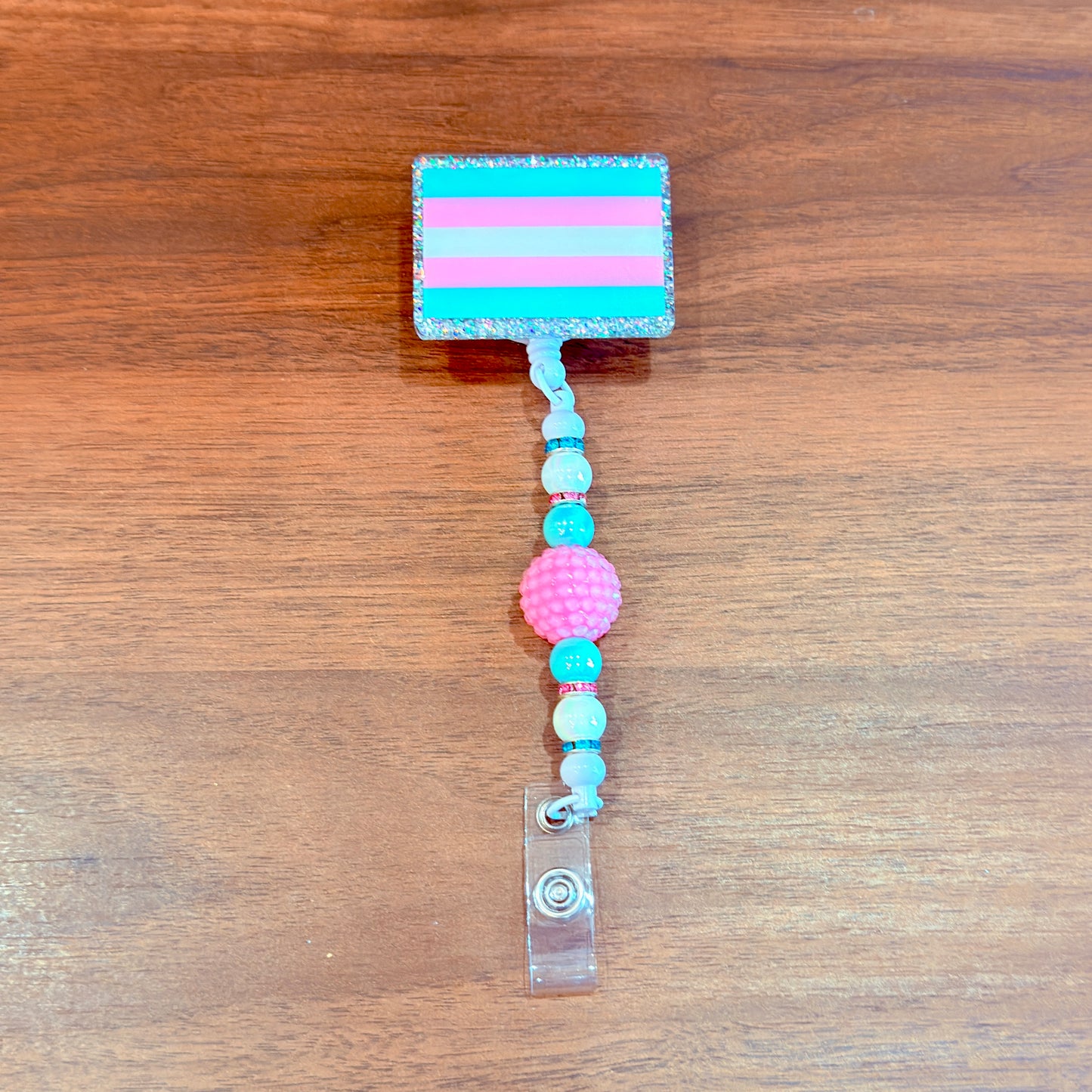 Transgender Pride Acrylic Beaded Badge Reel - LGBT Interchangeable ID Clip