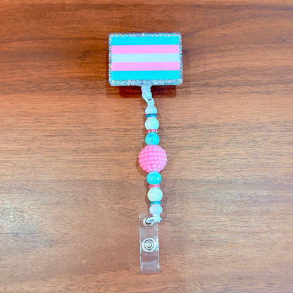 Transgender Pride Acrylic Beaded Badge Reel - LGBT Interchangeable ID Clip