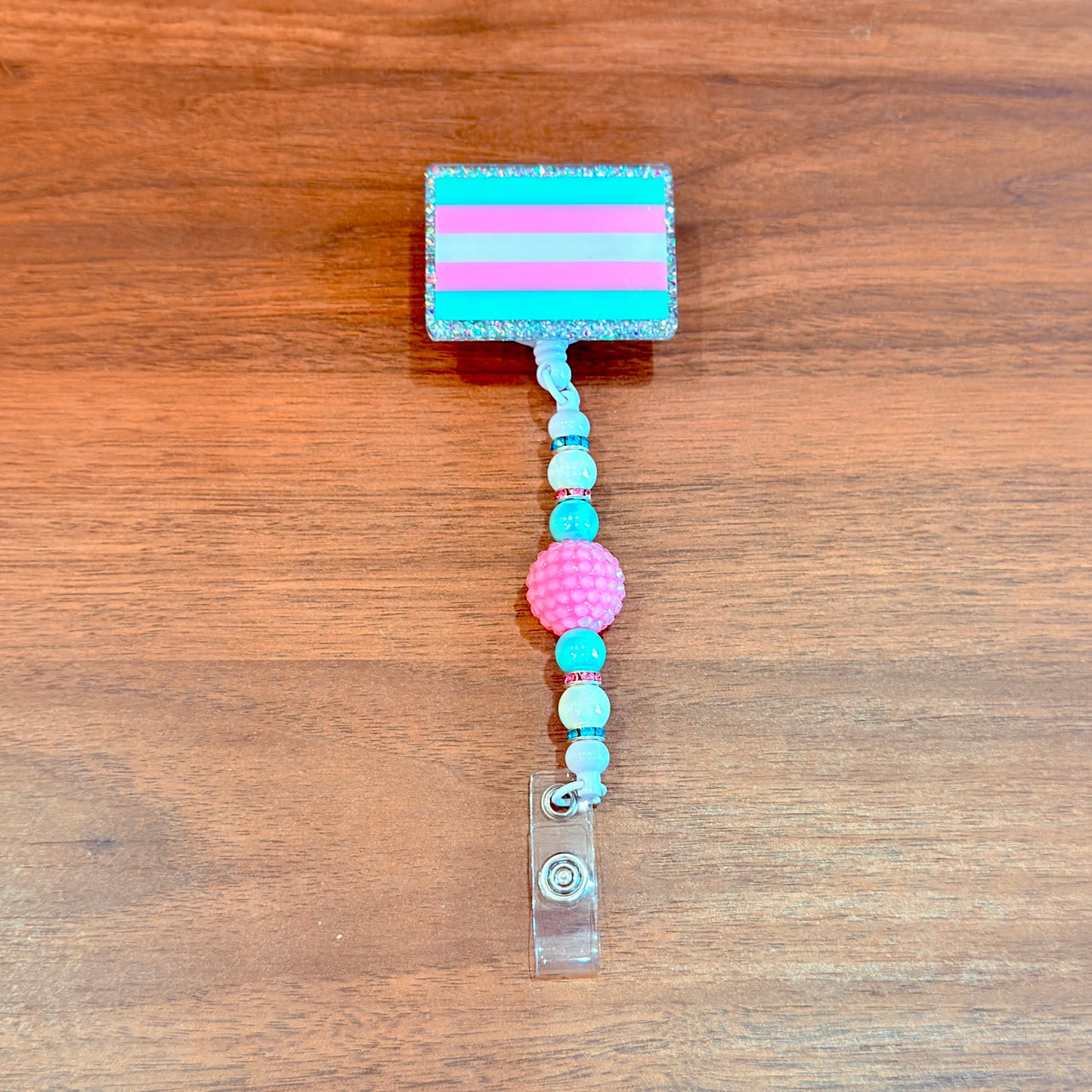 Transgender Pride Acrylic Beaded Badge Reel - LGBT Interchangeable ID Clip