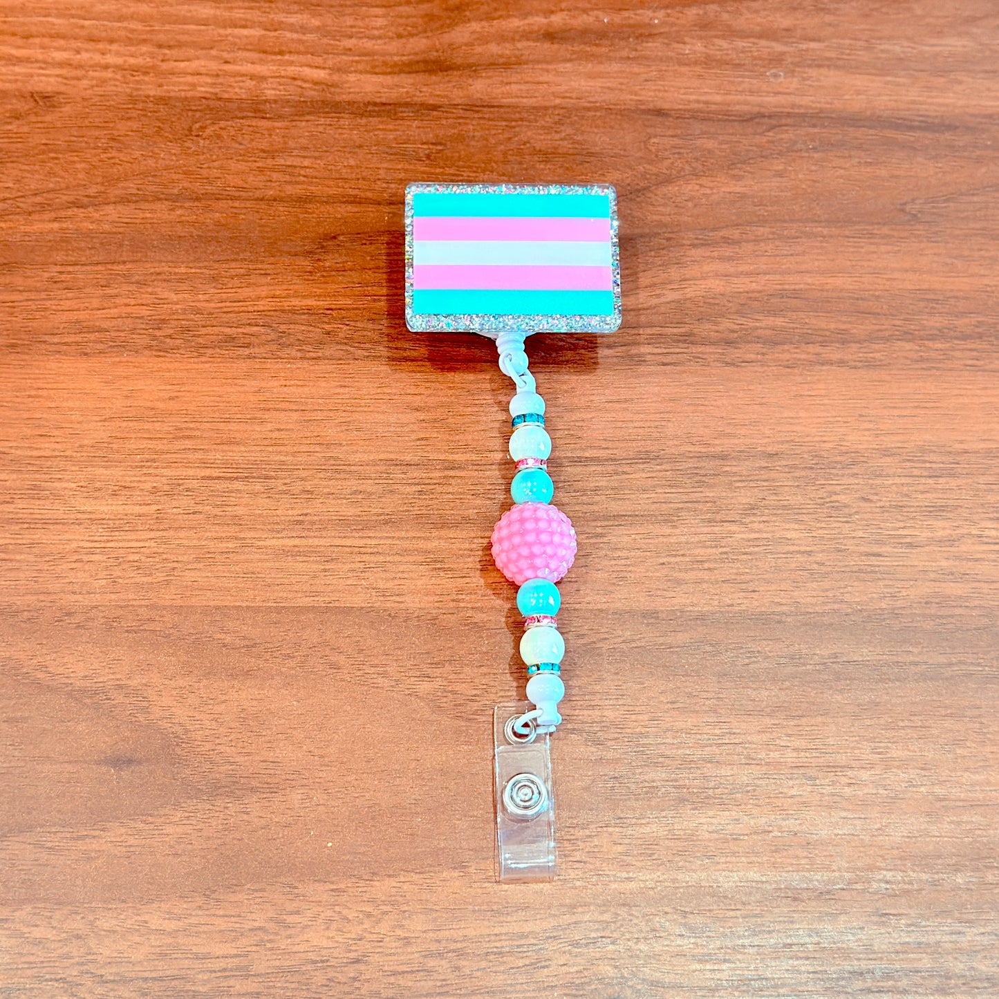 Transgender Pride Acrylic Beaded Badge Reel - LGBT Interchangeable ID Clip