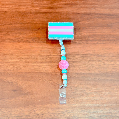 Transgender Pride Acrylic Beaded Badge Reel - LGBT Interchangeable ID Clip