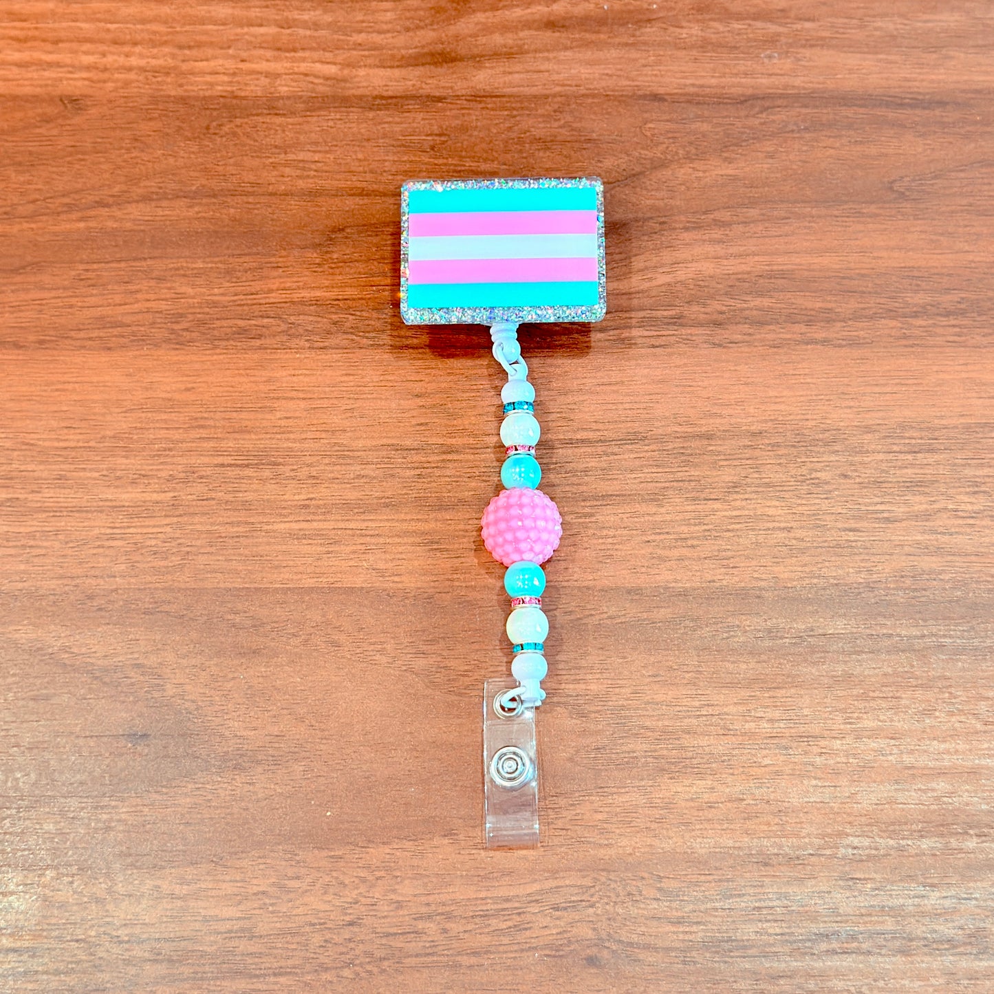 Transgender Pride Acrylic Beaded Badge Reel - LGBT Interchangeable ID Clip