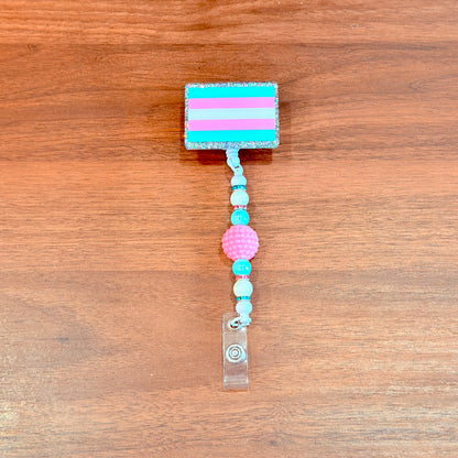 Transgender Pride Acrylic Beaded Badge Reel - LGBT Interchangeable ID Clip