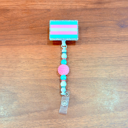 Transgender Pride Acrylic Beaded Badge Reel - LGBT Interchangeable ID Clip