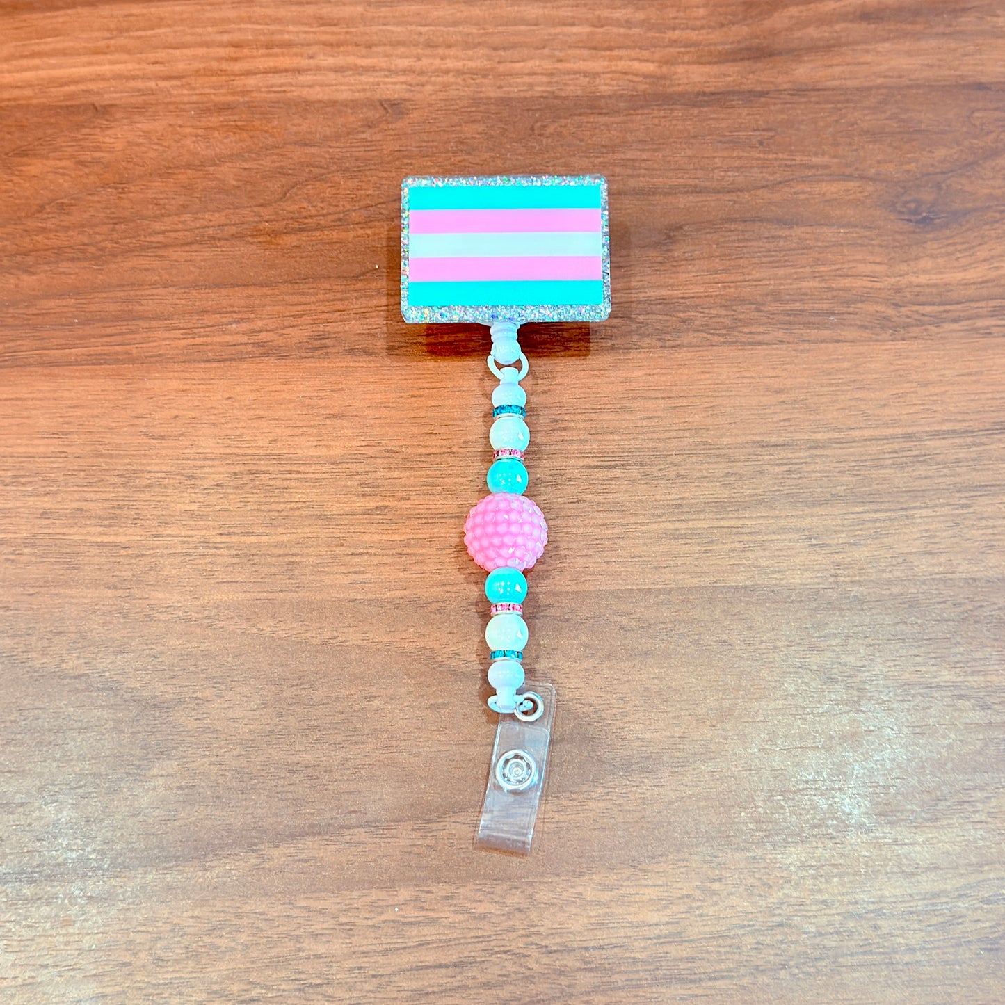 Transgender Pride Acrylic Beaded Badge Reel - LGBT Interchangeable ID Clip