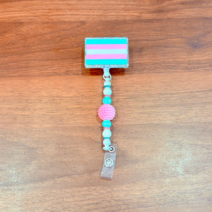 Transgender Pride Acrylic Beaded Badge Reel - LGBT Interchangeable ID Clip