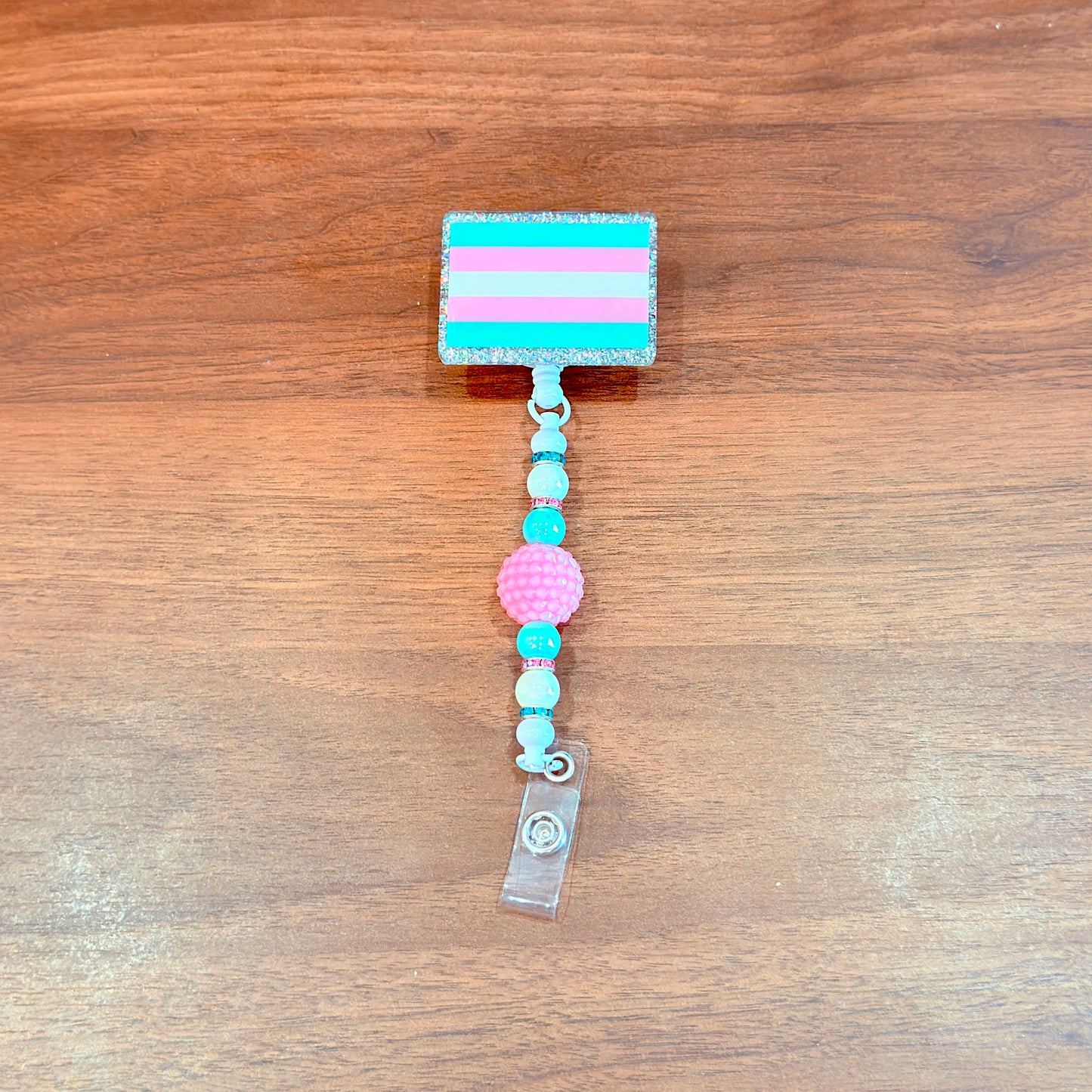 Transgender Pride Acrylic Beaded Badge Reel - LGBT Interchangeable ID Clip
