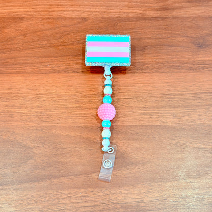 Transgender Pride Acrylic Beaded Badge Reel - LGBT Interchangeable ID Clip