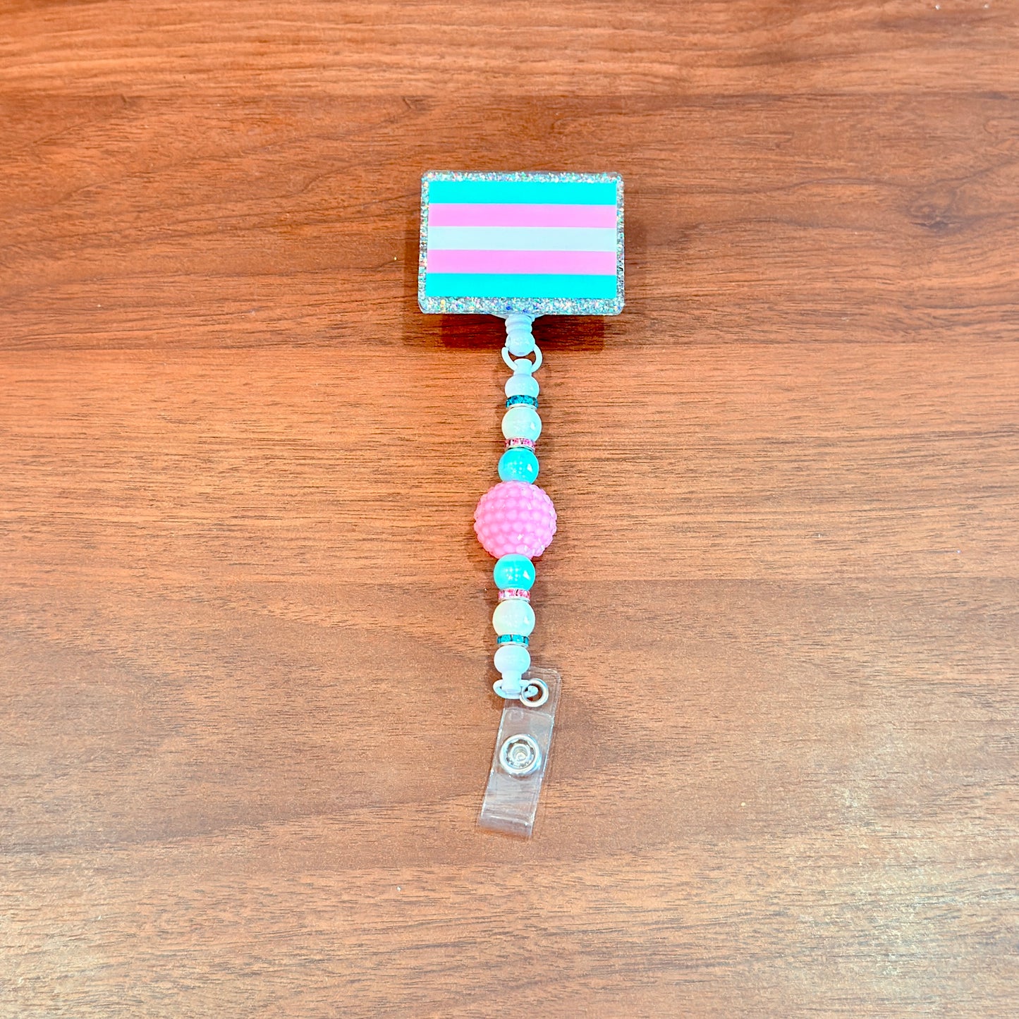 Transgender Pride Acrylic Beaded Badge Reel - LGBT Interchangeable ID Clip