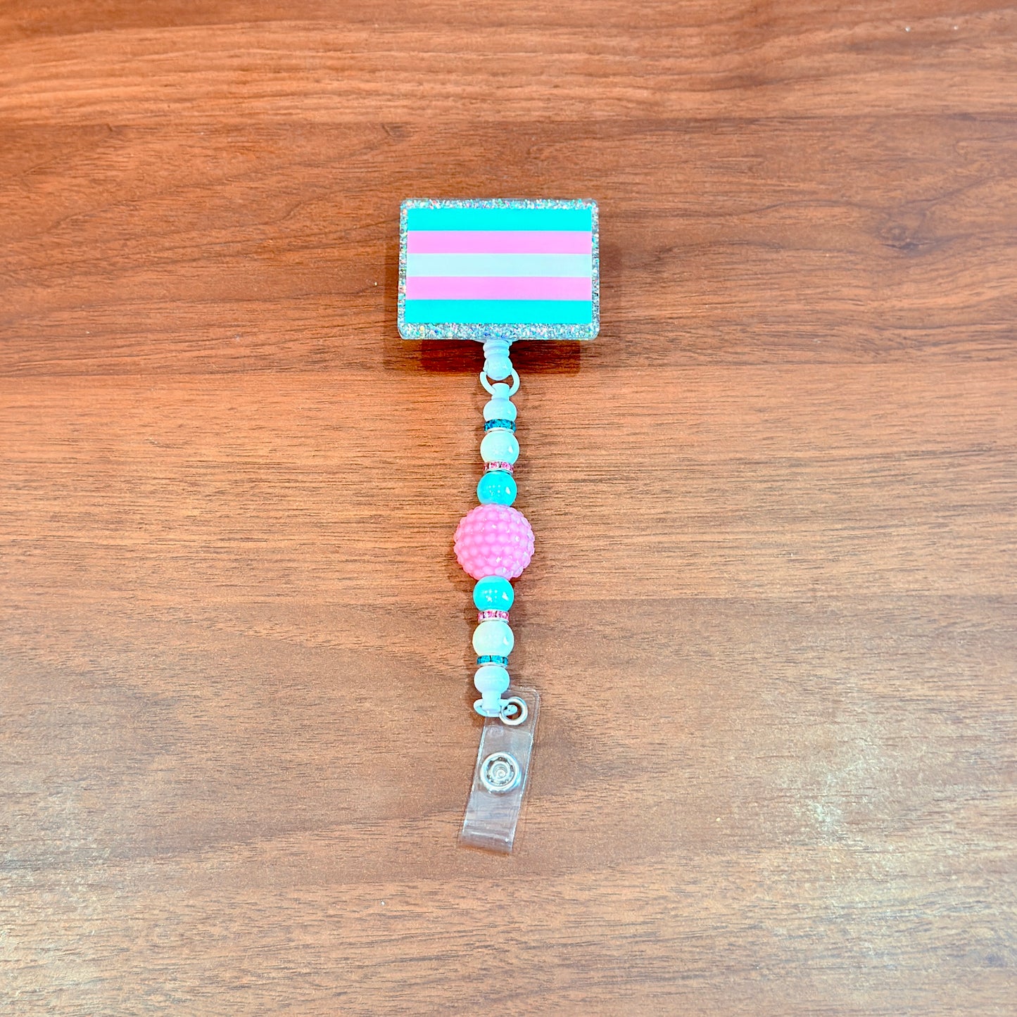 Transgender Pride Acrylic Beaded Badge Reel - LGBT Interchangeable ID Clip