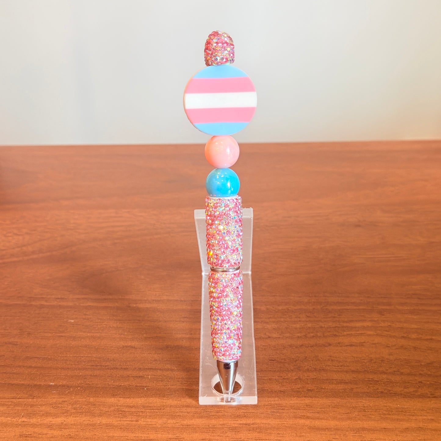 Trans Pride Rhinestone Beaded Pen | Super Sparkly Retractable Pen