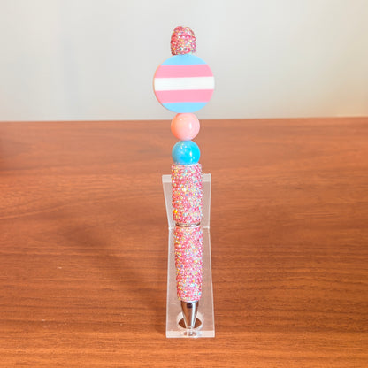 Trans Pride Rhinestone Beaded Pen | Super Sparkly Retractable Pen