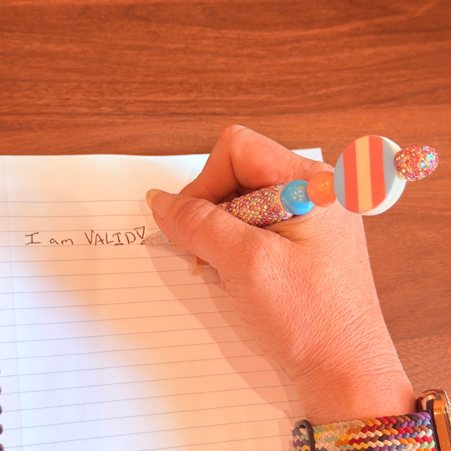 Trans Pride Rhinestone Beaded Pen | Super Sparkly Retractable Pen