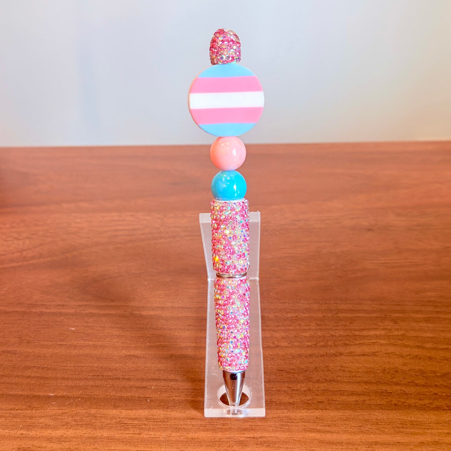 Trans Pride Rhinestone Beaded Pen | Super Sparkly Retractable Pen
