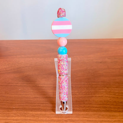 Trans Pride Rhinestone Beaded Pen | Super Sparkly Retractable Pen