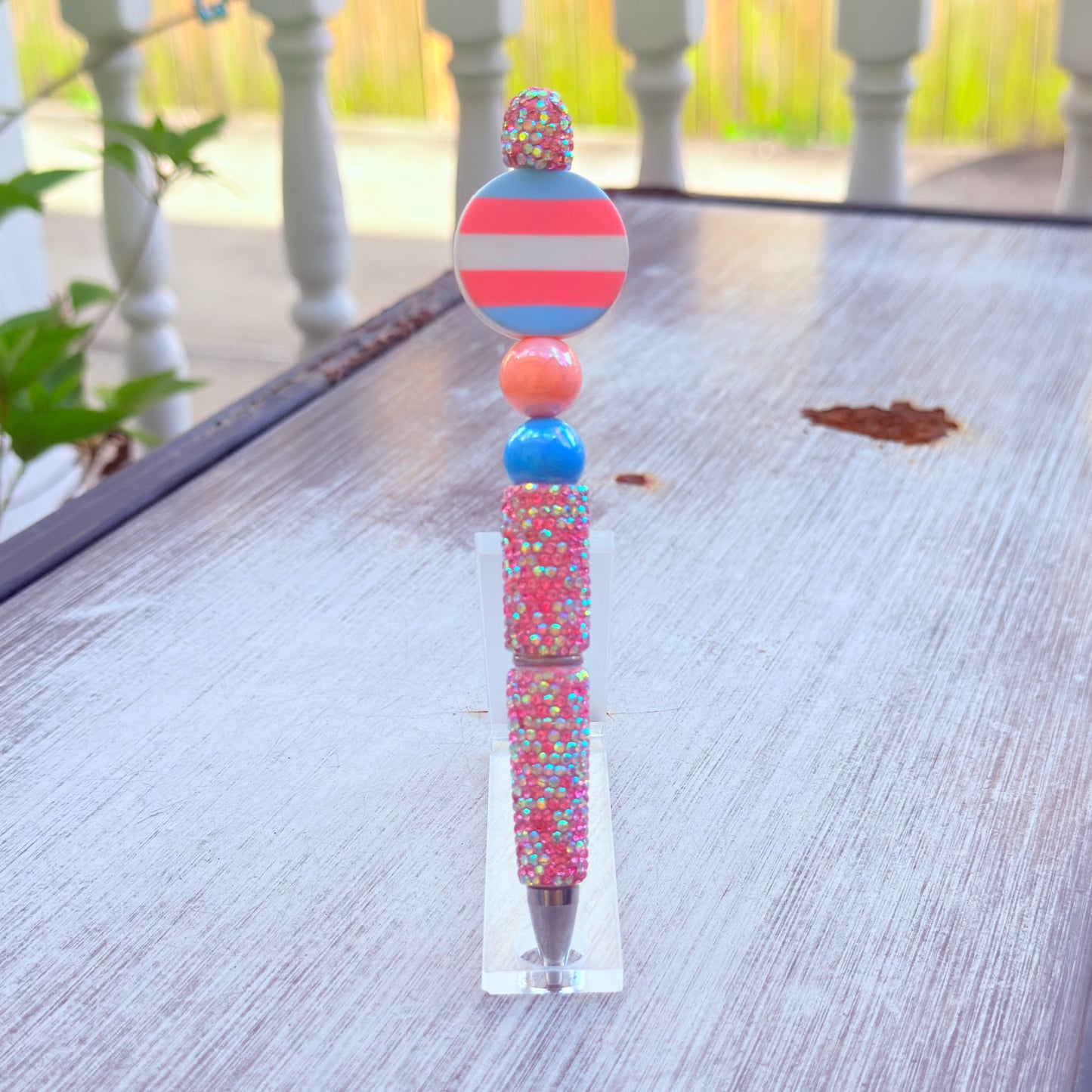 Trans Pride Rhinestone Beaded Pen | Super Sparkly Retractable Pen