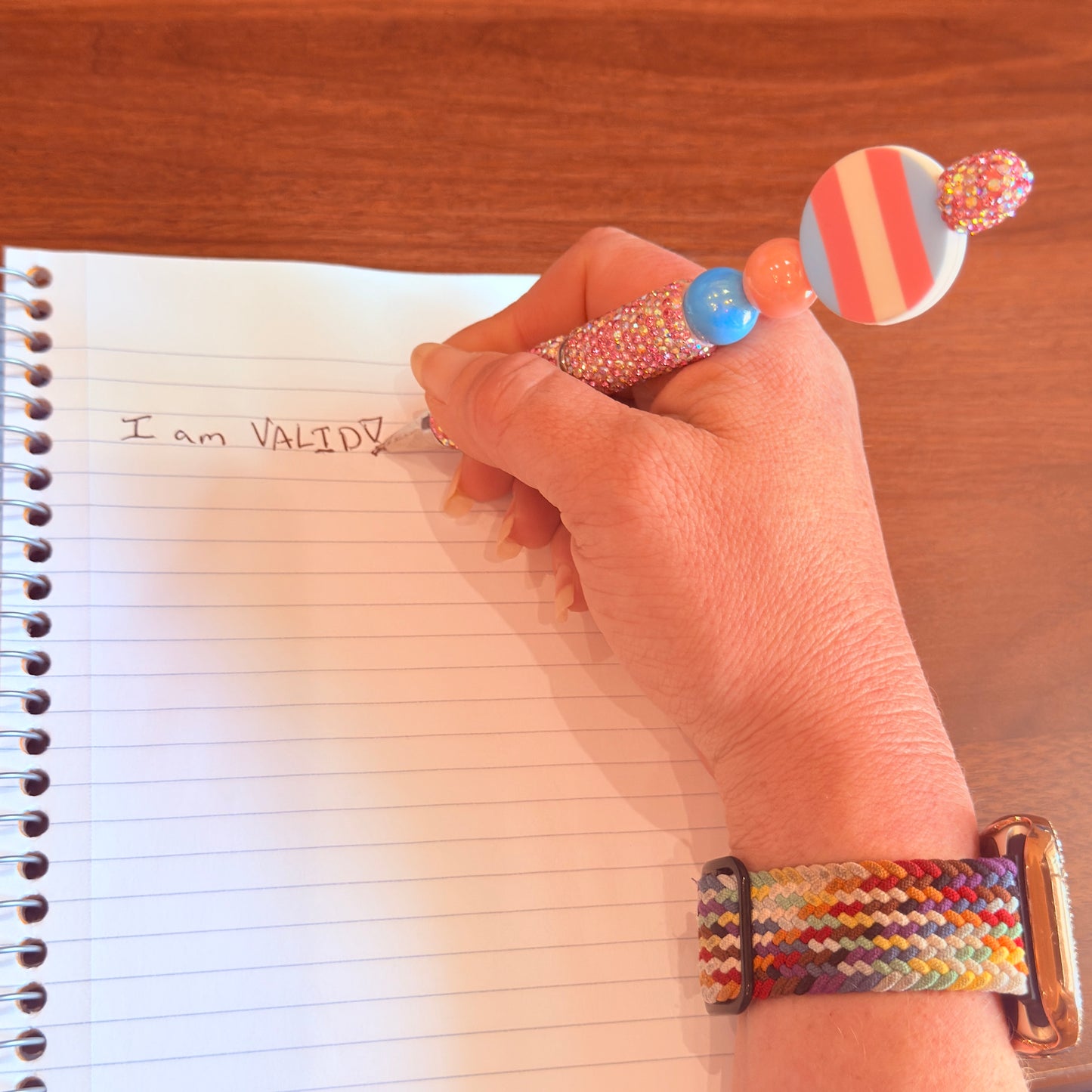 Trans Pride Rhinestone Beaded Pen | Super Sparkly Retractable Pen