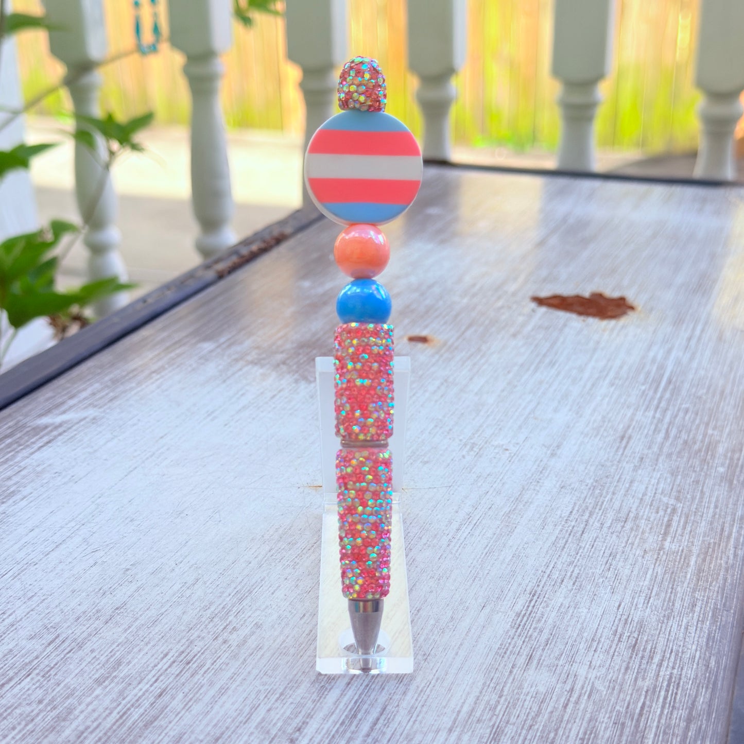 Trans Pride Rhinestone Beaded Pen | Super Sparkly Retractable Pen