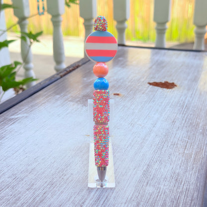 Trans Pride Rhinestone Beaded Pen | Super Sparkly Retractable Pen