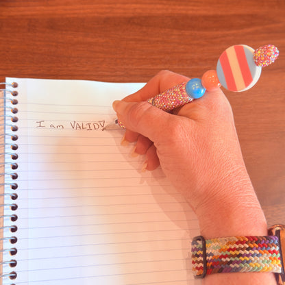 Trans Pride Rhinestone Beaded Pen | Super Sparkly Retractable Pen