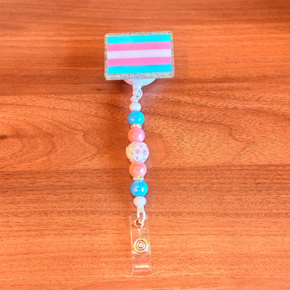 Trans Pride Beaded Badge Reel – Shine Loud, Shine Proud