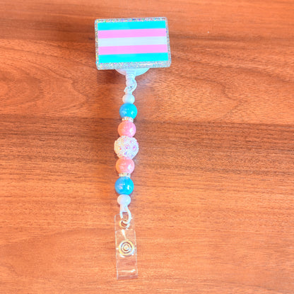 Trans Pride Beaded Badge Reel – Shine Loud, Shine Proud