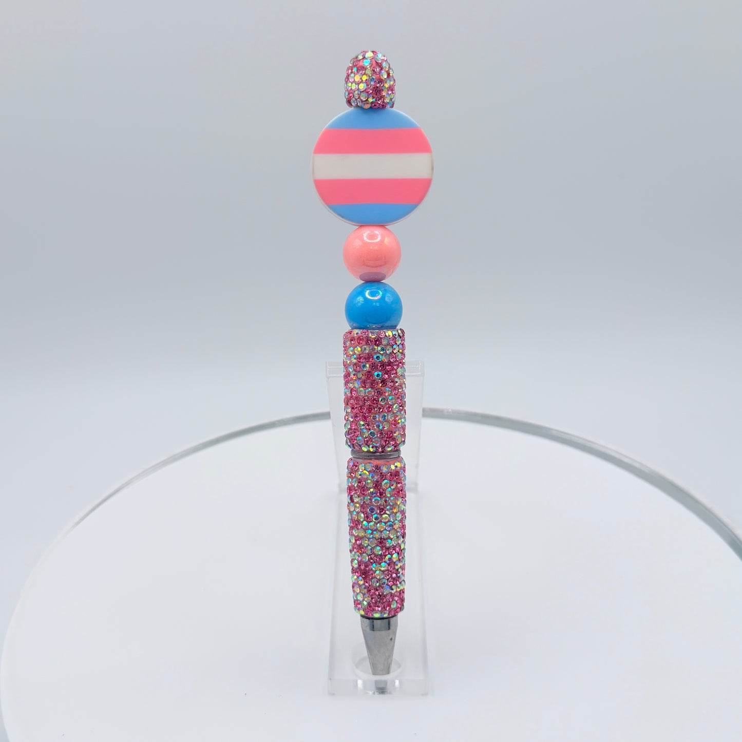 Trans Pride Rhinestone Beaded Pen | Super Sparkly Retractable Pen