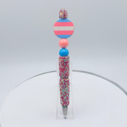 Trans Pride Rhinestone Beaded Pen | Super Sparkly Retractable Pen