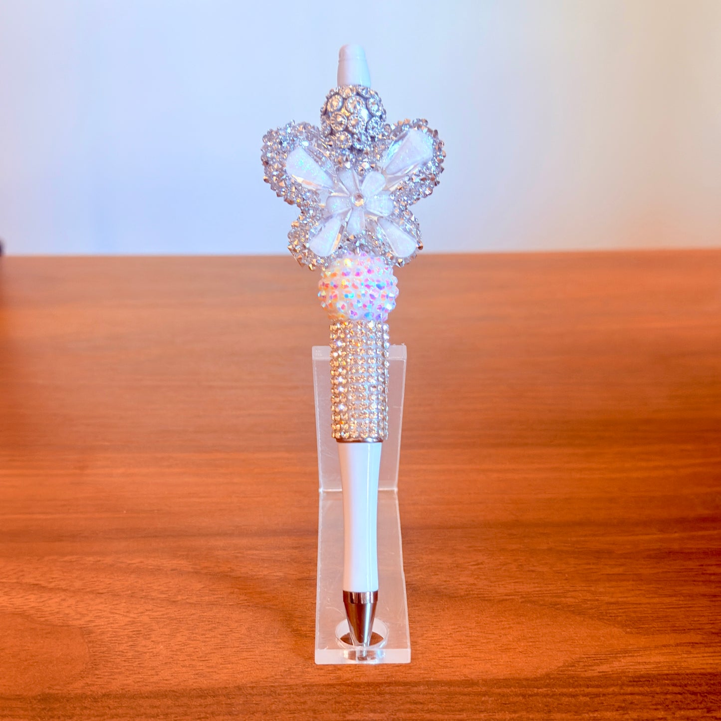 White Rhinestone Butterfly Beaded Pen - Sparkly Desk Accessory