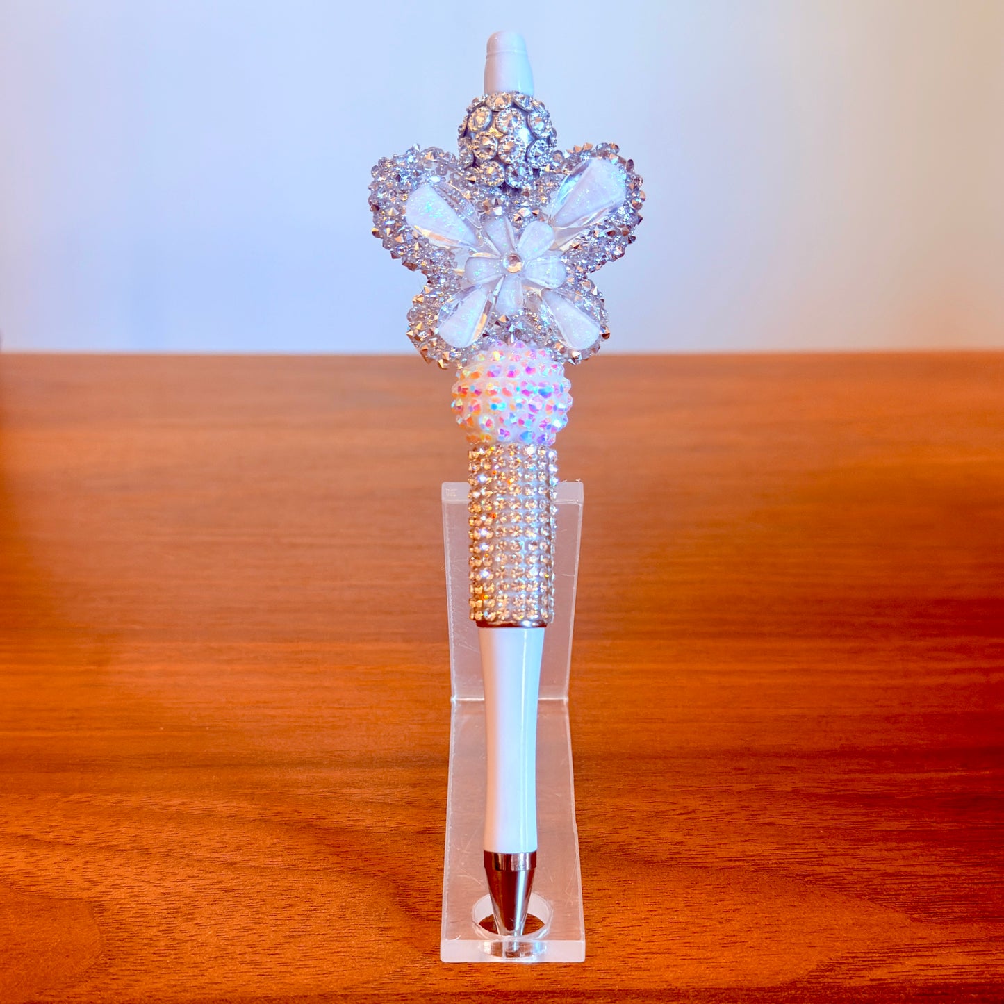 White Rhinestone Butterfly Beaded Pen - Sparkly Desk Accessory