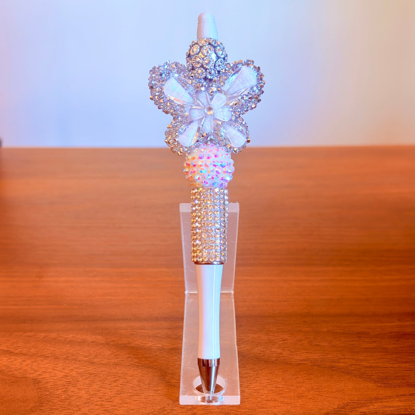 White Rhinestone Butterfly Beaded Pen - Sparkly Desk Accessory