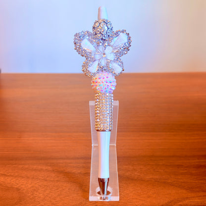 White Rhinestone Butterfly Beaded Pen - Sparkly Desk Accessory