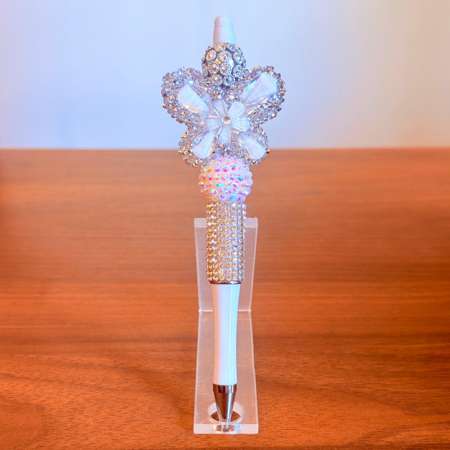 White Rhinestone Butterfly Beaded Pen - Sparkly Desk Accessory